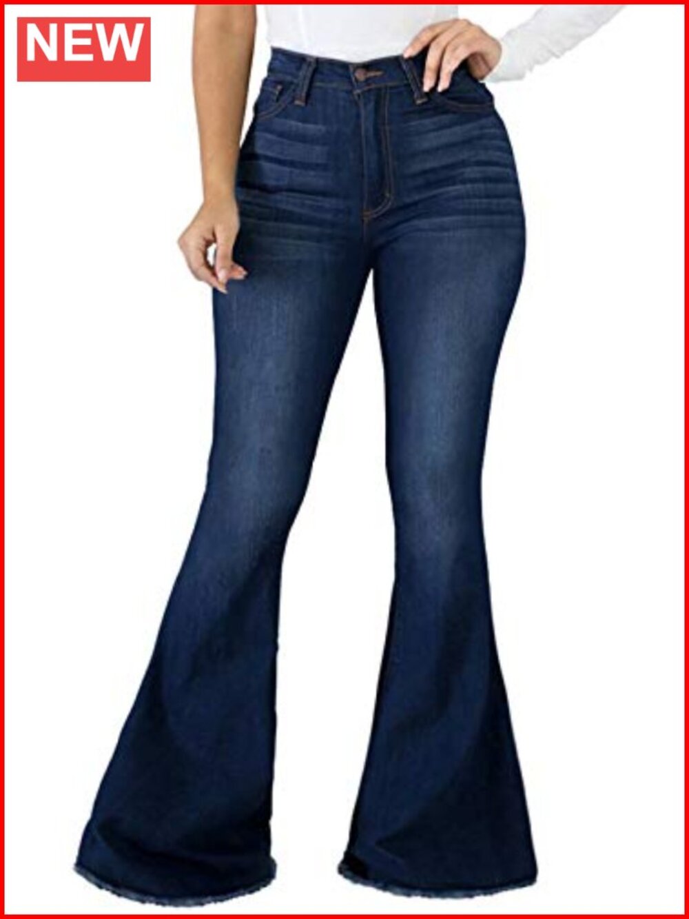 High Rise Bell Bottom Jeans for Women Ripped Frayed Hem Stretch Denim